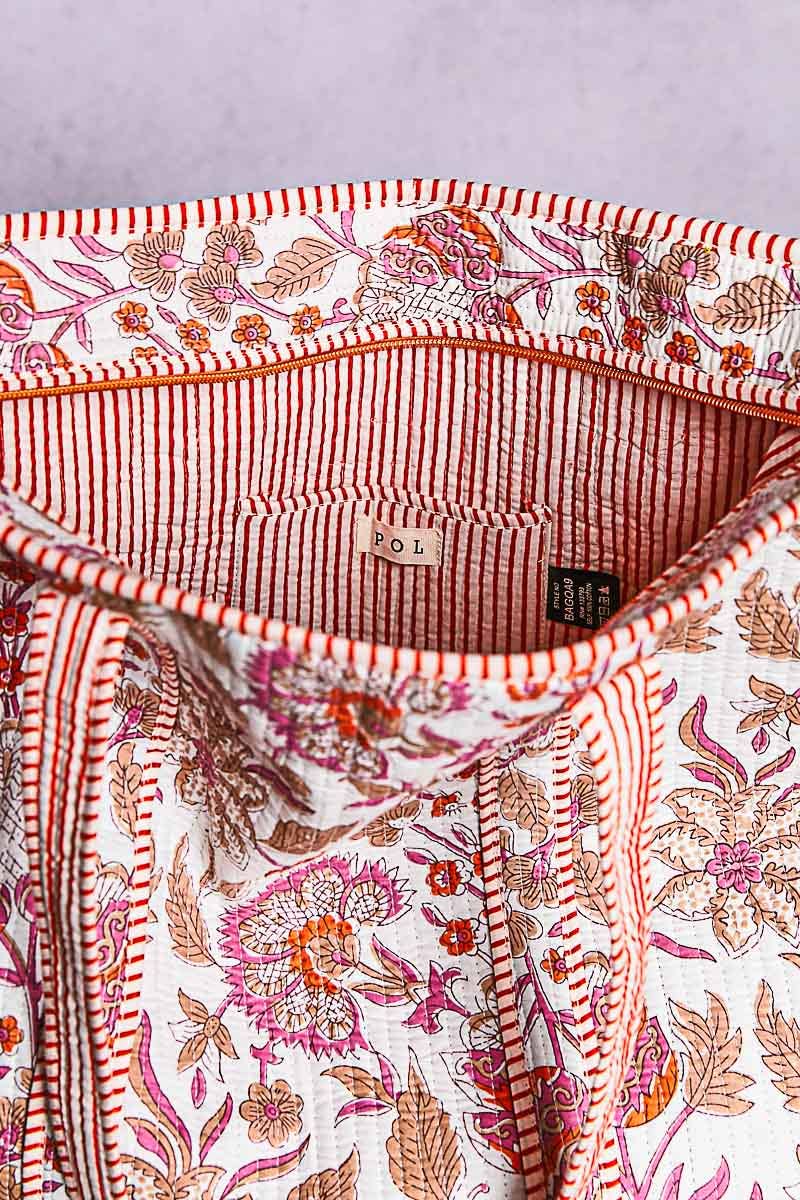 Quilted Ivory & Pink Tote