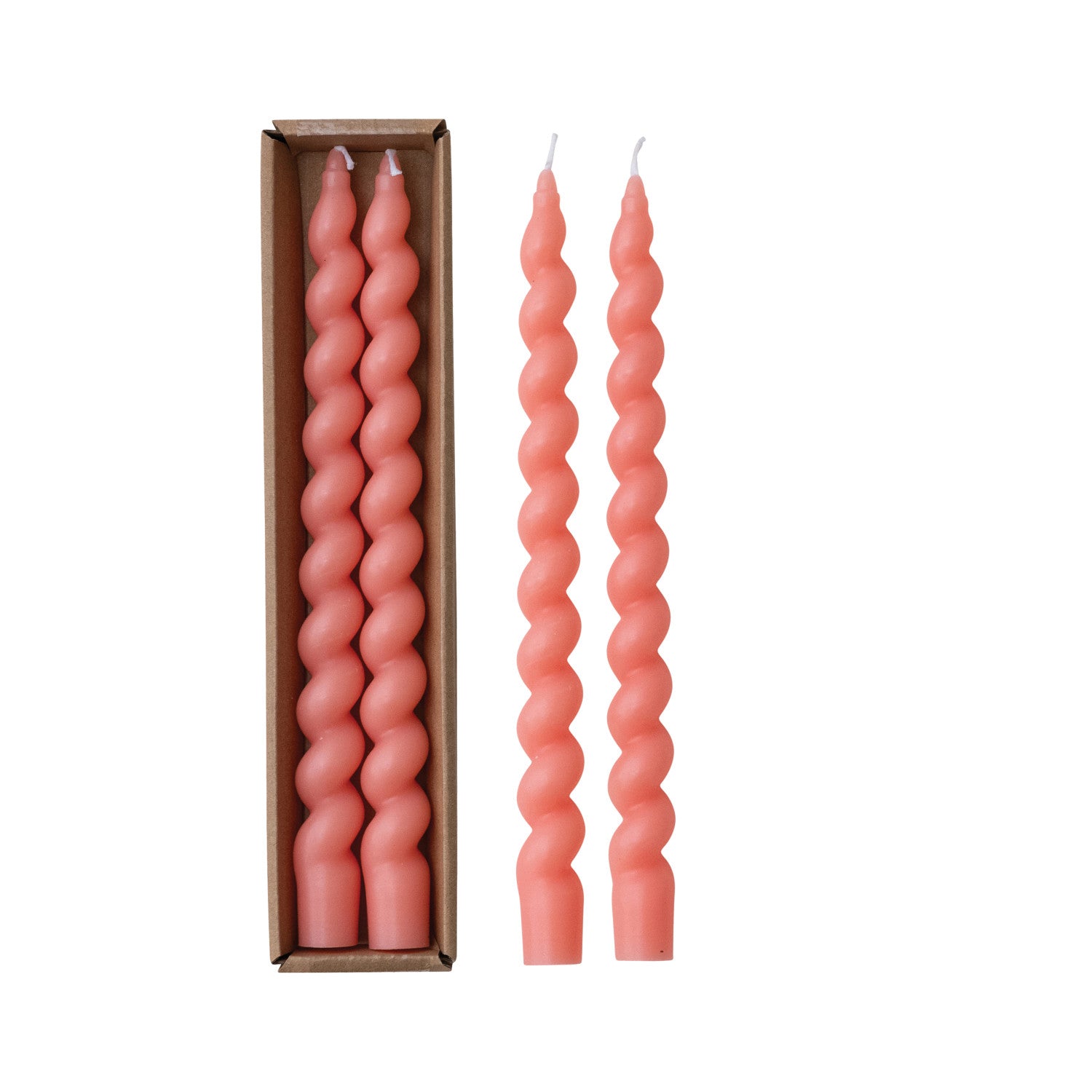 Pink Unscented Twisted Taper Candles in Box, Set of 2