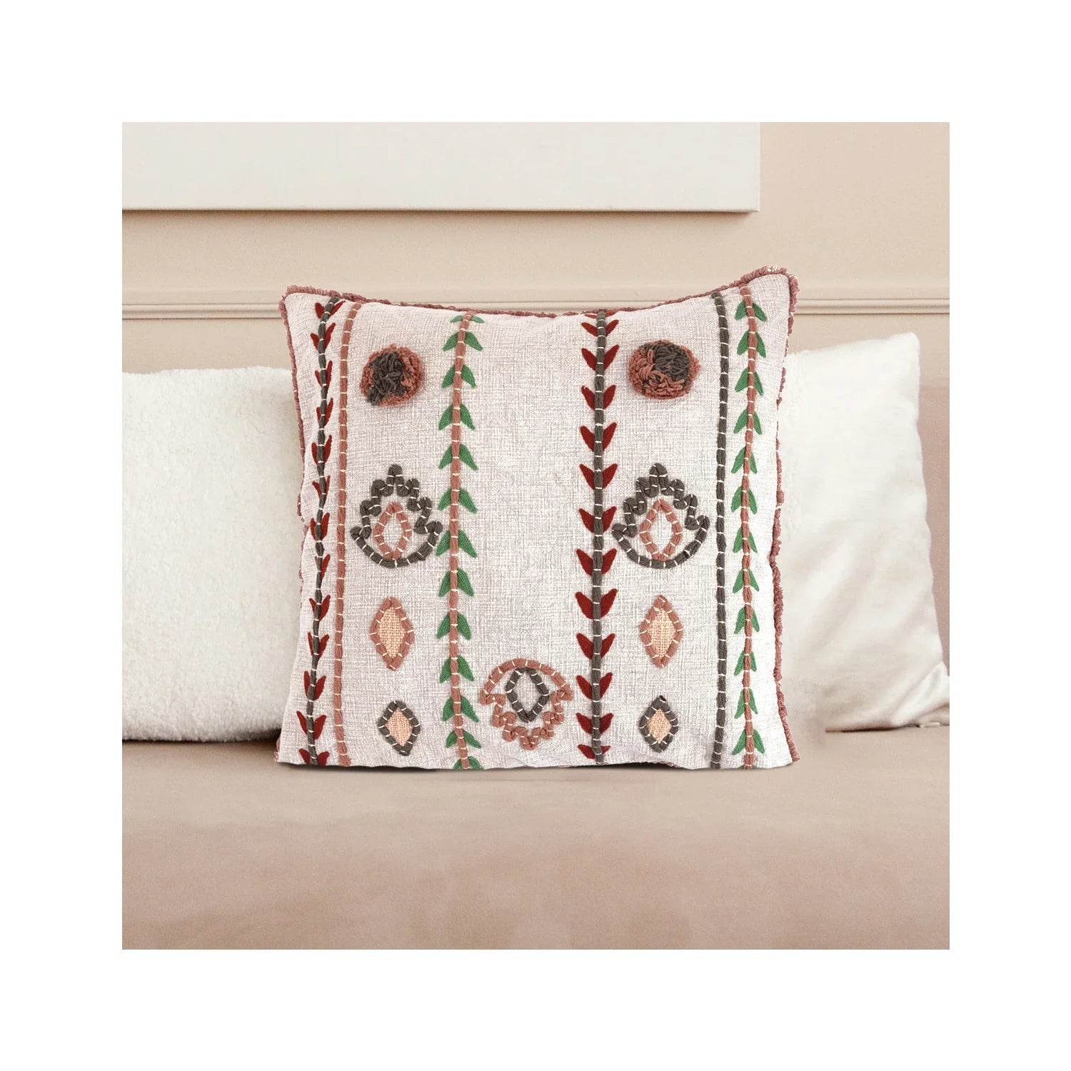 20" Cotton Pillow w/ Embroidery
