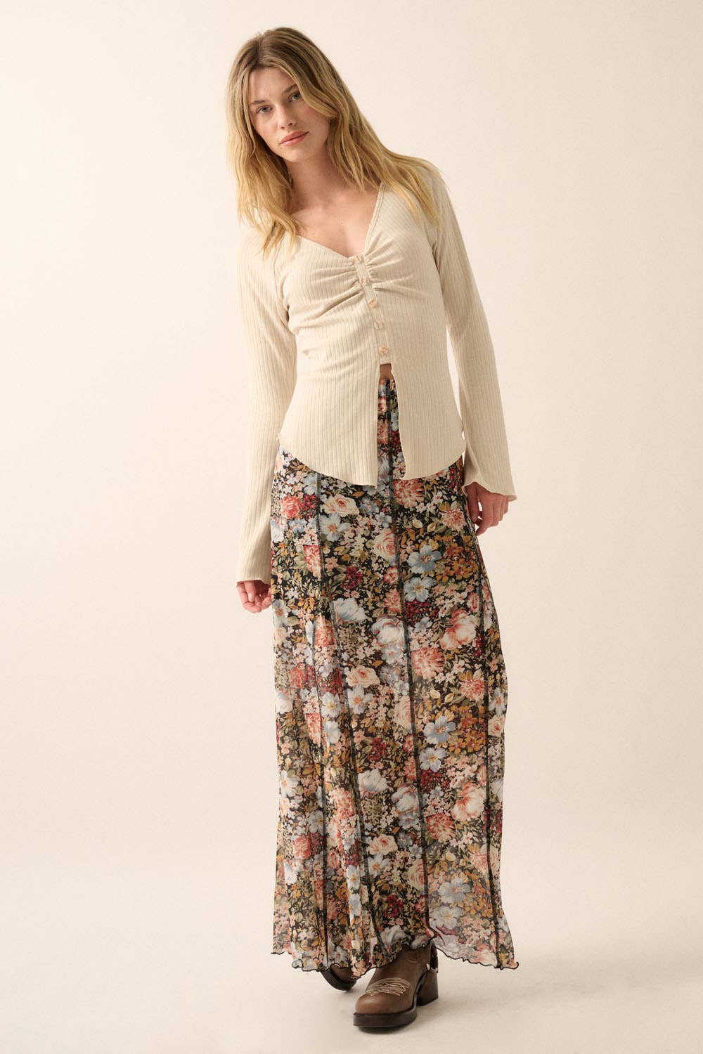 Floral Knit Maxi Skirt