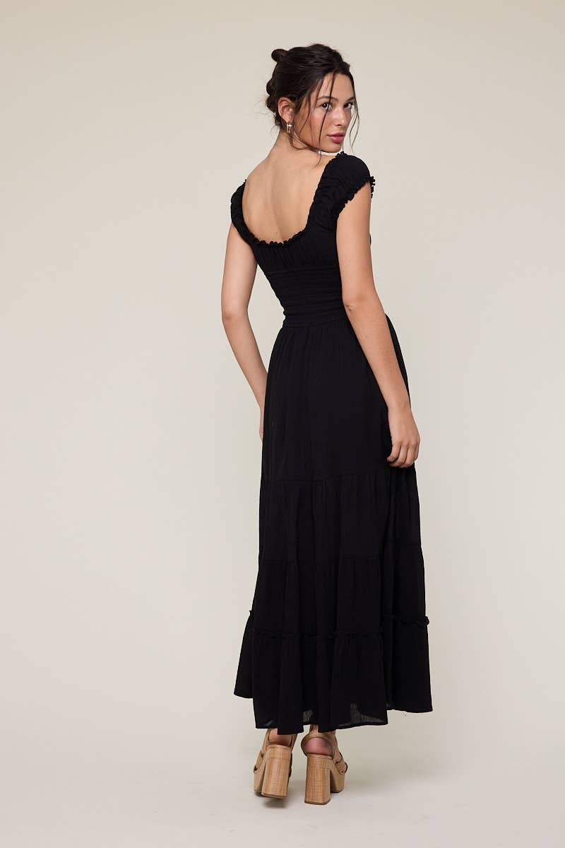 Cap Sleeve Fit & Flare Maxi Dress