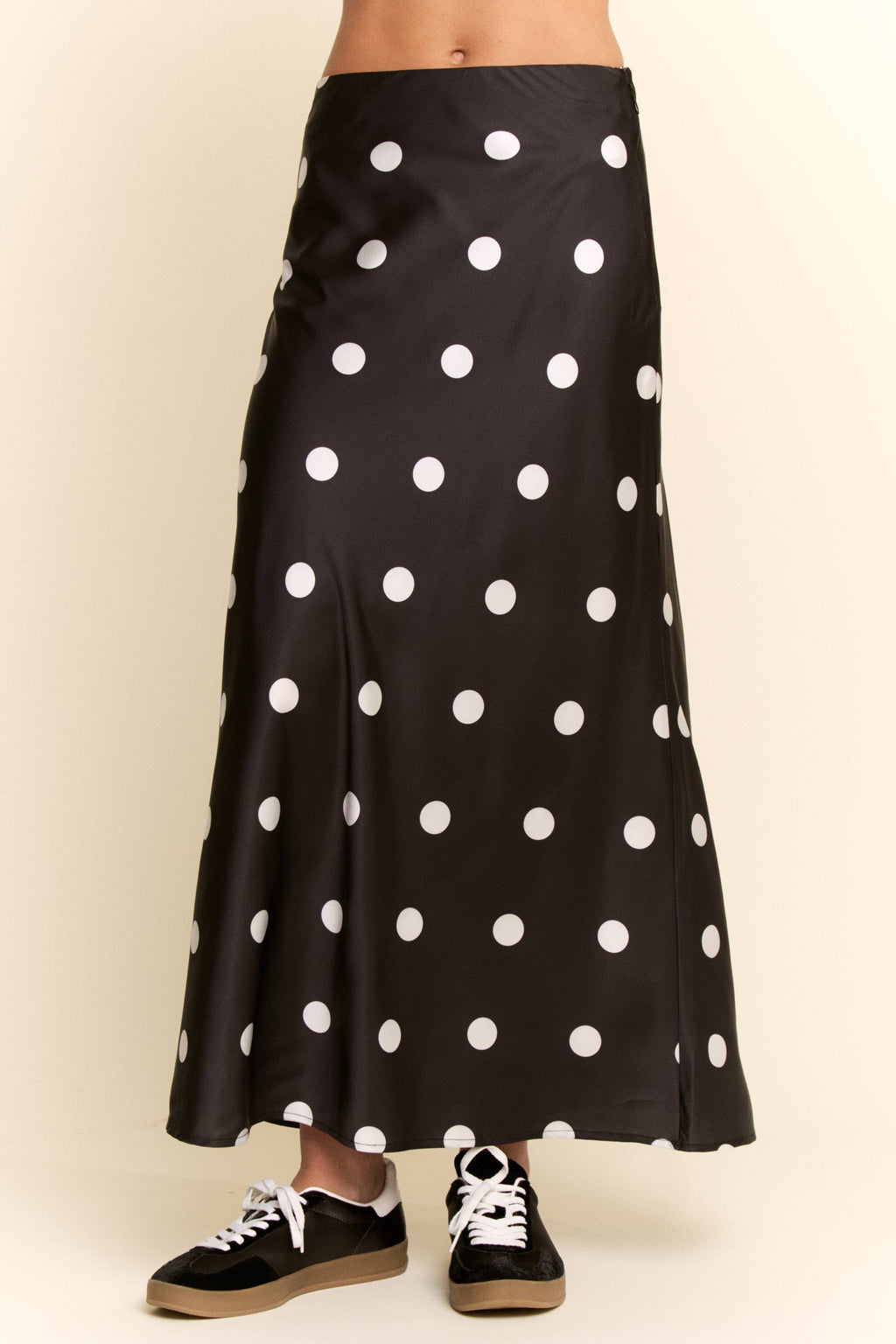 Satin Polka Dot Midi Skirt