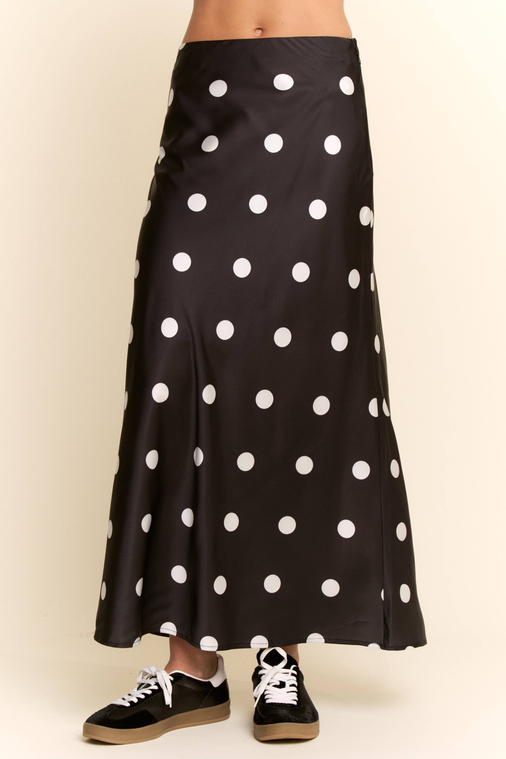 Satin Polka Dot Midi Skirt