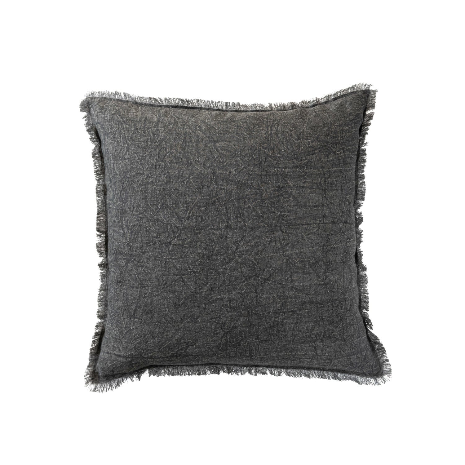 Square Stonewashed Linen Pillow With Fringe 20"