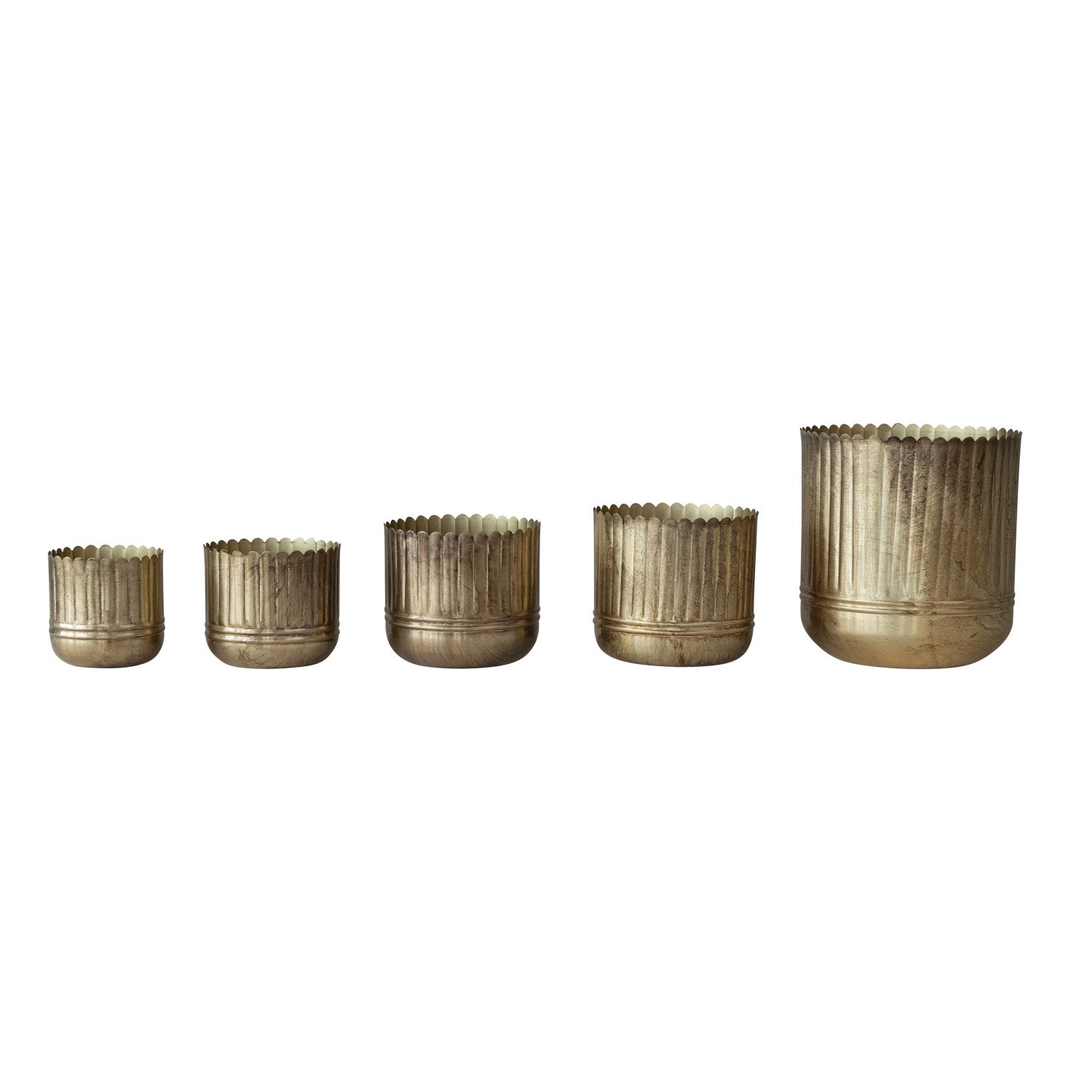Metal Ribbed Planter, Scalloped Rim, 5 sizes
