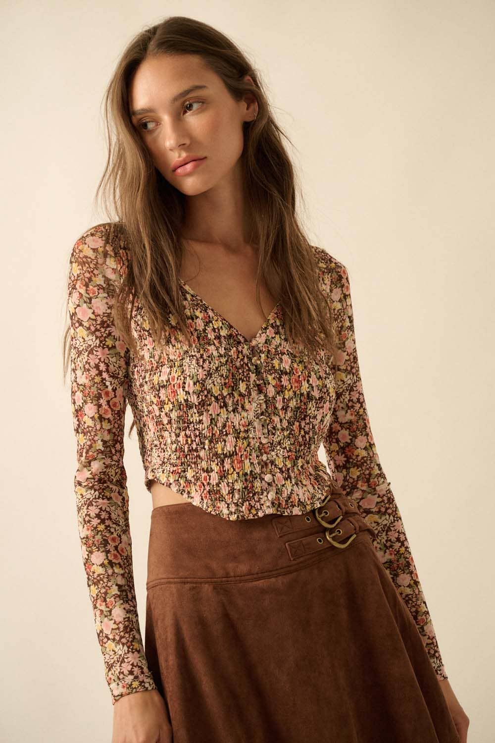 Floral Smocked Sweetheart Top