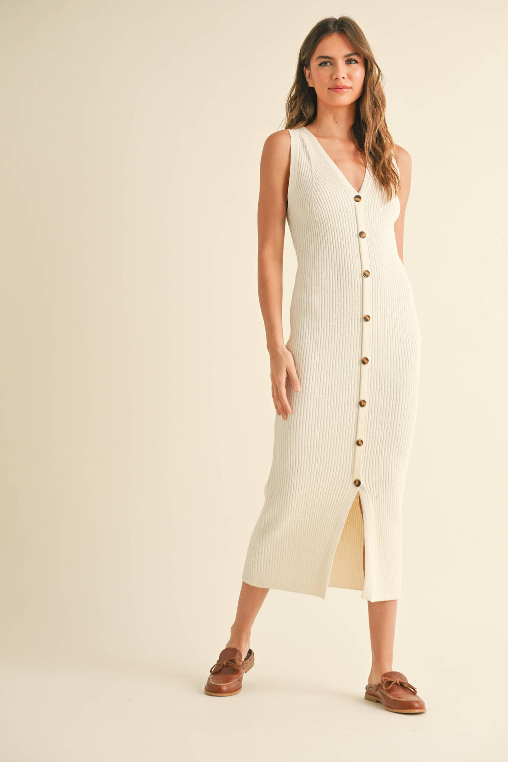 Buttondown Ribbed Knit Dress